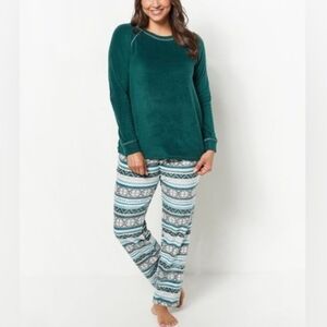 Cuddl Duds Tall XL Cozy Womens Pajamas Set - Dark Green and Gray
